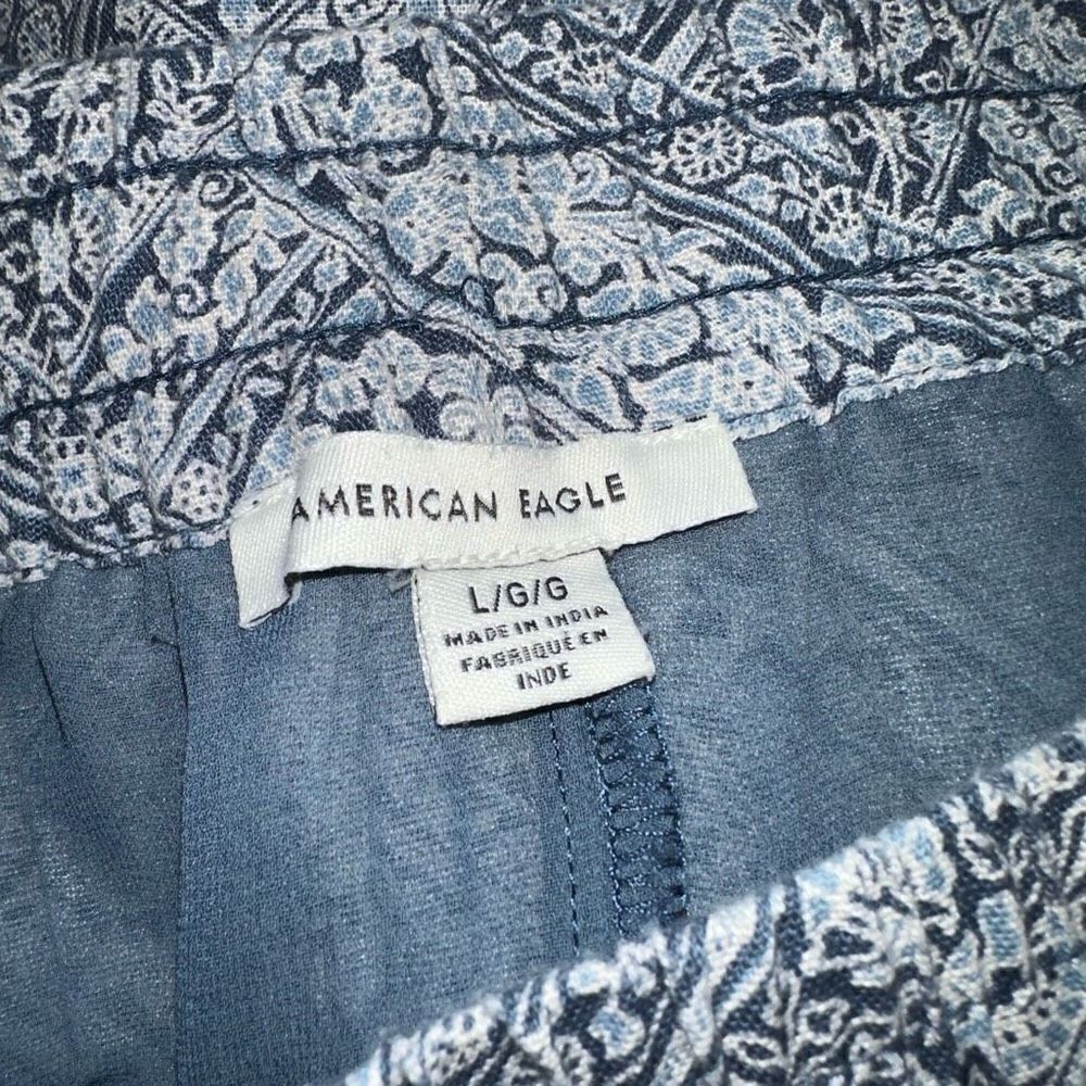 American Eagle Womens Blue & White Linen Blend Boho Pleated Elastic Waist Skirt - Picture 4 of 9